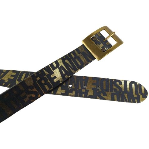 Женский ремень Vanzetti RMT184 золотистый принт надписи 4 см Черный