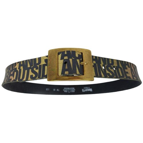 Женский ремень Vanzetti RMT184 золотистый принт надписи 4 см Черный