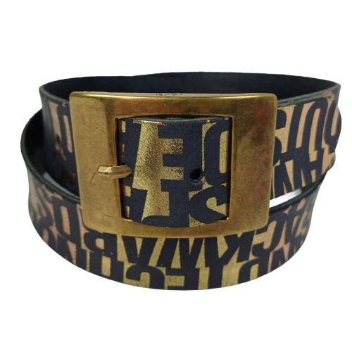 Женский ремень Vanzetti RMT184 золотистый принт надписи 4 см Черный