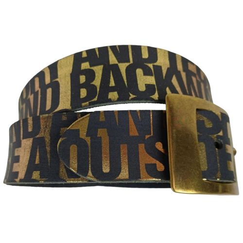 Женский ремень Vanzetti RMT184 золотистый принт надписи 4 см Черный