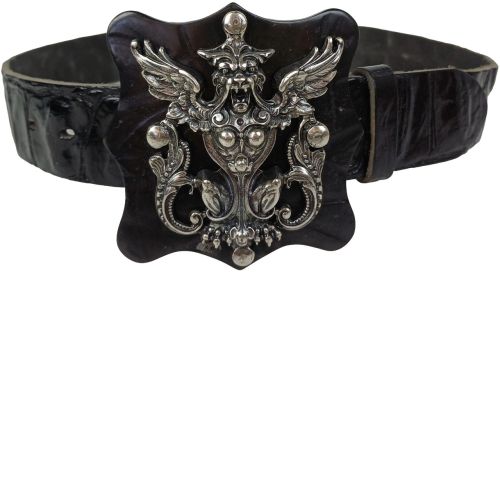 Женский ремень Vanzetti RMT186 под крокодила готическая пряжка 4 см Черный