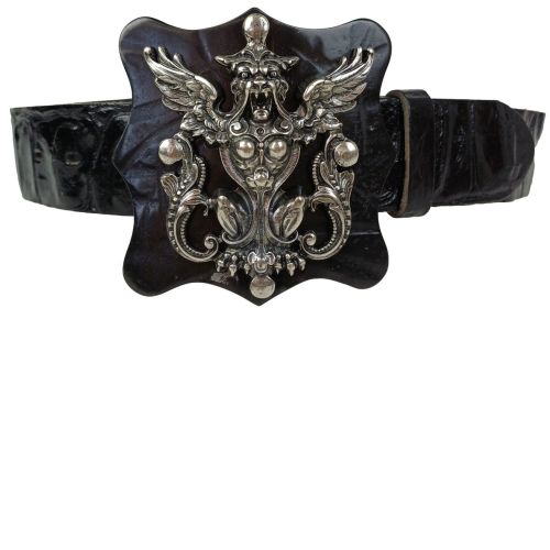 Женский ремень Vanzetti RMT186 под крокодила готическая пряжка 4 см Черный