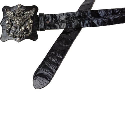 Женский ремень Vanzetti RMT186 под крокодила готическая пряжка 4 см Черный