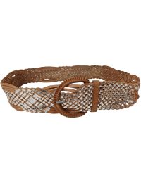 Ремень плетеный женский Vanzetti RMT201 натуральная кожа 5-6 см Коричневый с серебристым