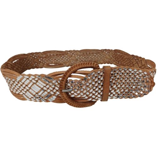 Ремень плетеный женский Vanzetti RMT201 натуральная кожа 5-6 см Коричневый с серебристым