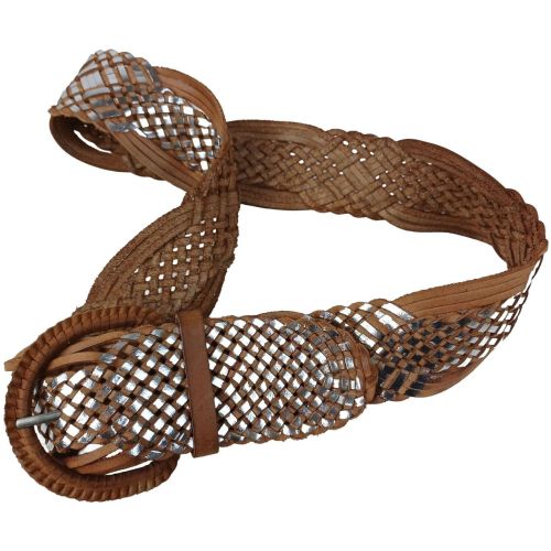 Ремень плетеный женский Vanzetti RMT201 натуральная кожа 5-6 см Коричневый с серебристым