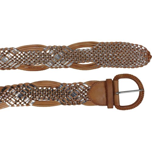 Ремень плетеный женский Vanzetti RMT201 натуральная кожа 5-6 см Коричневый с серебристым