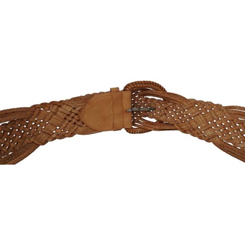 Ремень плетеный женский Vanzetti RMT201 натуральная кожа 5-6 см Коричневый с серебристым