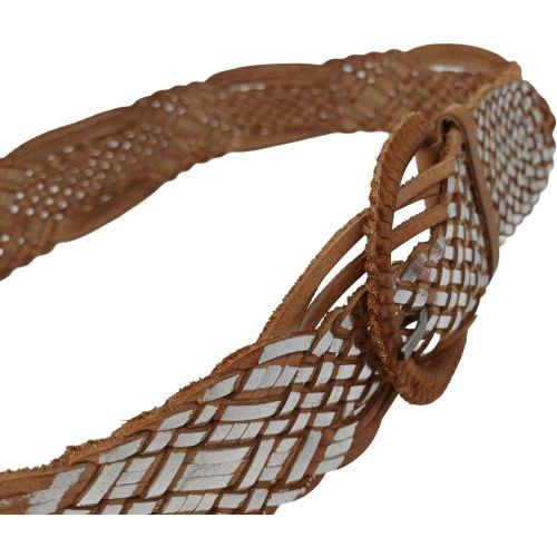 Ремень плетеный женский Vanzetti RMT201 натуральная кожа 5-6 см Коричневый с серебристым