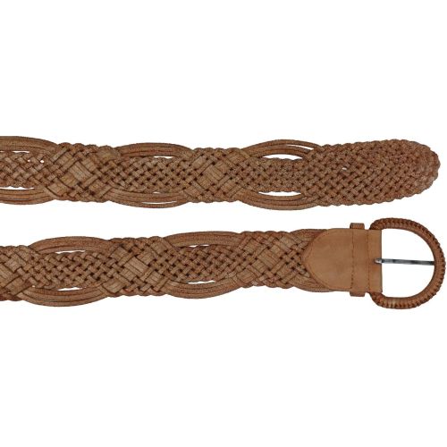 Ремень плетеный женский Vanzetti RMT201 натуральная кожа 5-6 см Коричневый с серебристым