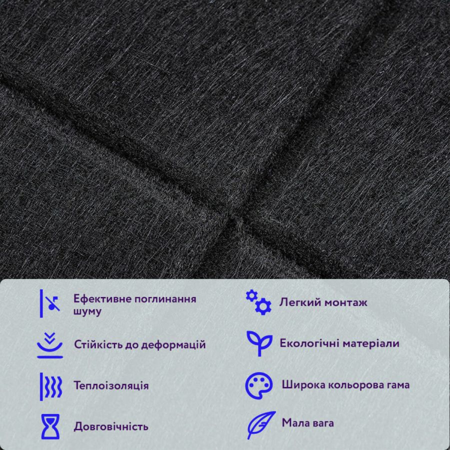 Панель звукоизоляционная самоклеящаяся SW-00002700 войлочная 300х300х9мм Чёрная