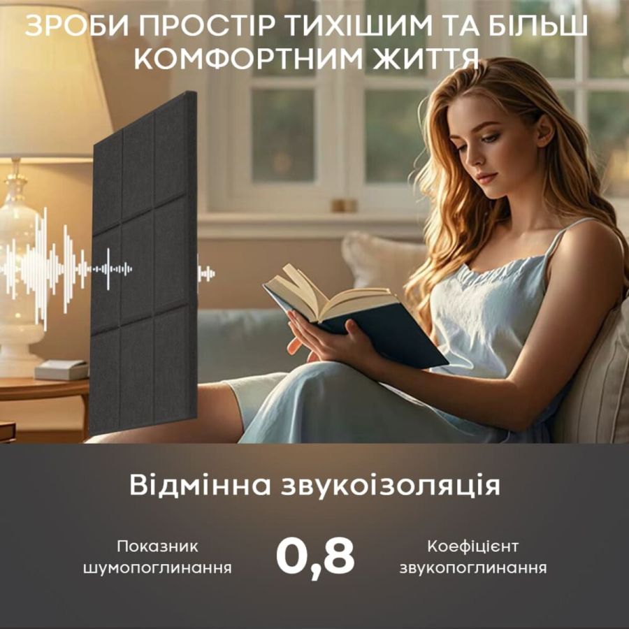 Панель звукоизоляционная самоклеящаяся SW-00002700 войлочная 300х300х9мм Чёрная