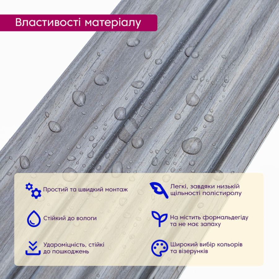 Рейка декоративная PS 2900х119х12мм Серое дерево SW-00002142