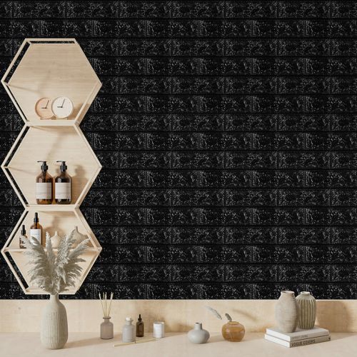 Декоративная 3D панель самоклейка под кирпич Черный 700x770x3мм (019-3)