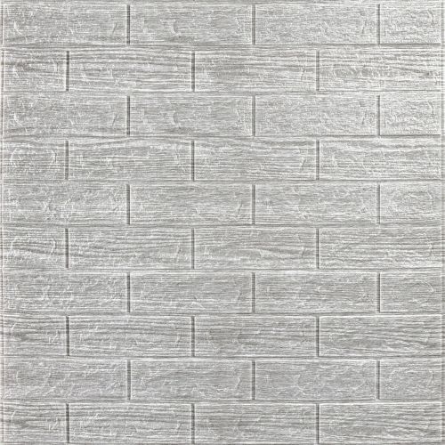 Самоклеющаяся декоративная 3D панель под кирпич серая полоска 700x770x5мм (183)