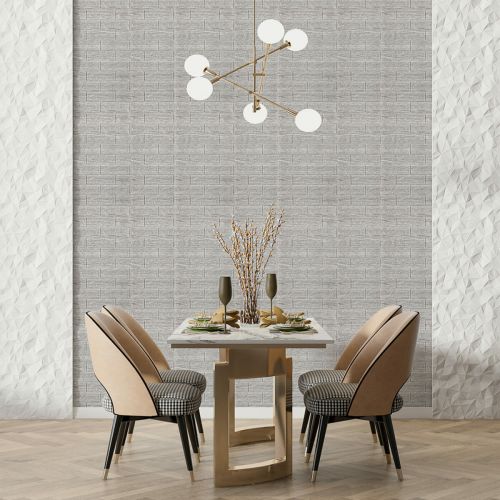 Самоклеющаяся декоративная 3D панель под кирпич серая полоска 700x770x5мм (183)