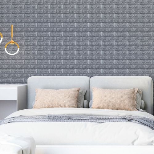 Самоклеющаяся 3D панель Sticker Wall SW-00001197 Под серебряный кирпич в рулоне 20000x700x3мм