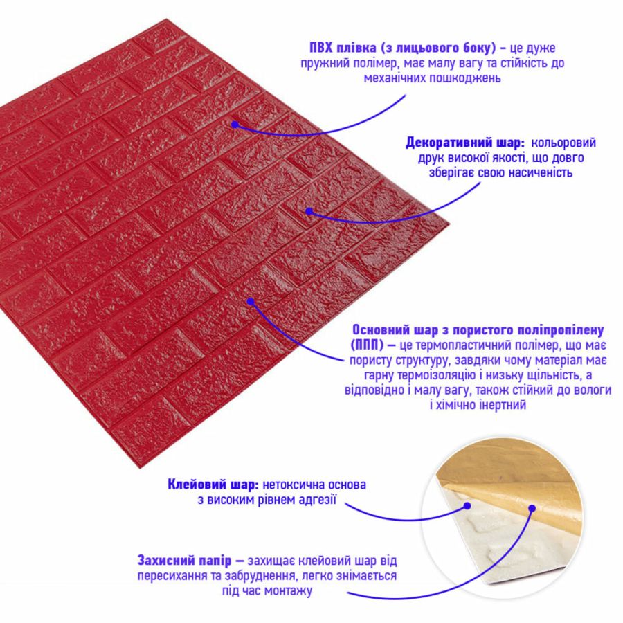 Самоклеящаяся 3D панель Sticker Wall SW-00001364 Красная 700х770х3мм