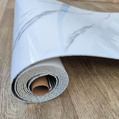 Самоклеящаяся виниловая плитка Sticker Wall SW-00001285 В рулоне белый мрамор глянец 3000х600х2мм