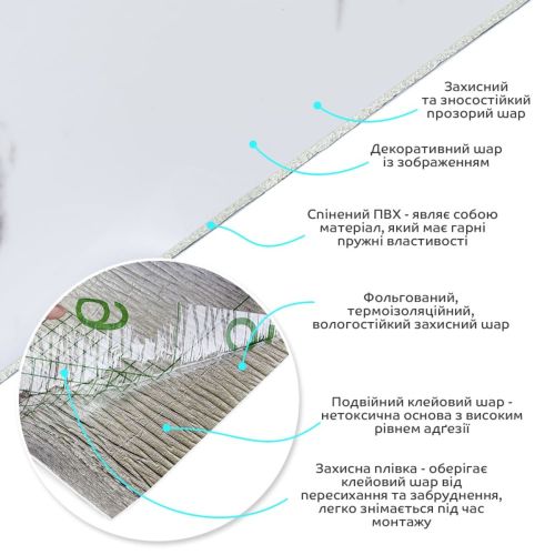 Самоклеящаяся виниловая плитка Sticker Wall SW-00001285 В рулоне белый мрамор глянец 3000х600х2мм