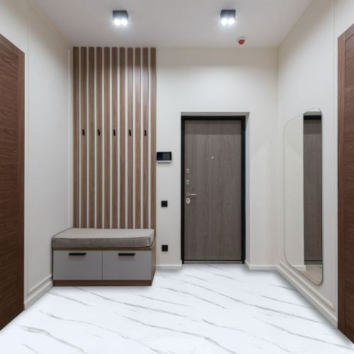 Самоклеящаяся виниловая плитка Sticker Wall SW-00001285 В рулоне белый мрамор глянец 3000х600х2мм