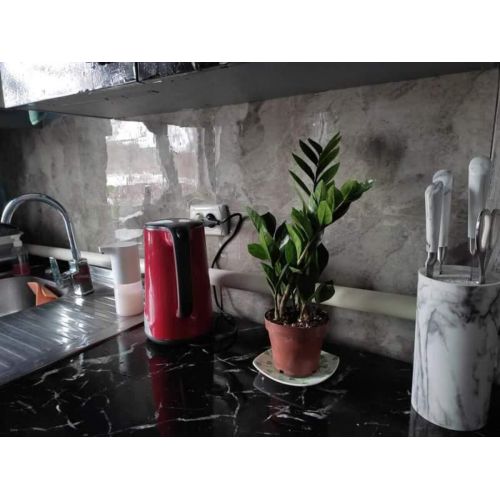 Самоклеящаяся виниловая плитка Sticker Wall SW-00001286 В рулоне серый мрамор глянец 3000х600х2мм