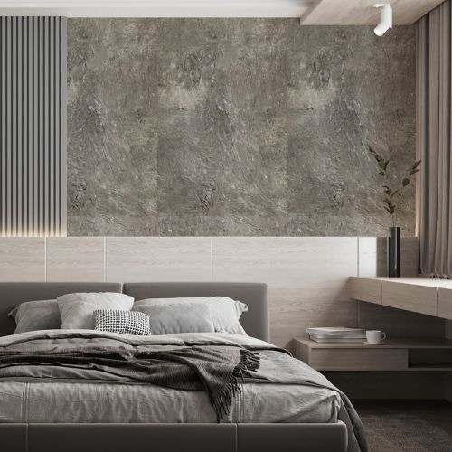 Самоклеящаяся виниловая плитка Sticker Wall SW-00001286 В рулоне серый мрамор глянец 3000х600х2мм