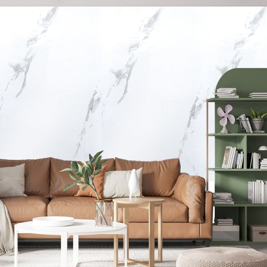 Самоклеящаяся виниловая плитка Sticker Wall SW-00001287 В рулоне белый воздушный мрамор глянец 3000х600х2мм