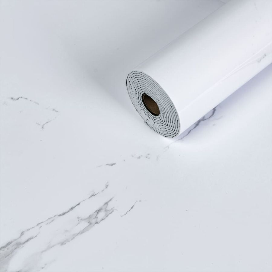 Самоклеящаяся виниловая плитка Sticker Wall SW-00001287 В рулоне белый воздушный мрамор глянец 3000х600х2мм
