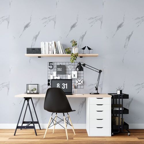 Самоклеящаяся виниловая плитка Sticker Wall SW-00001287 В рулоне белый воздушный мрамор глянец 3000х600х2мм