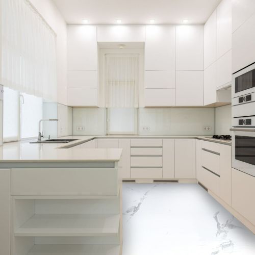 Самоклеящаяся виниловая плитка Sticker Wall SW-00001287 В рулоне белый воздушный мрамор глянец 3000х600х2мм