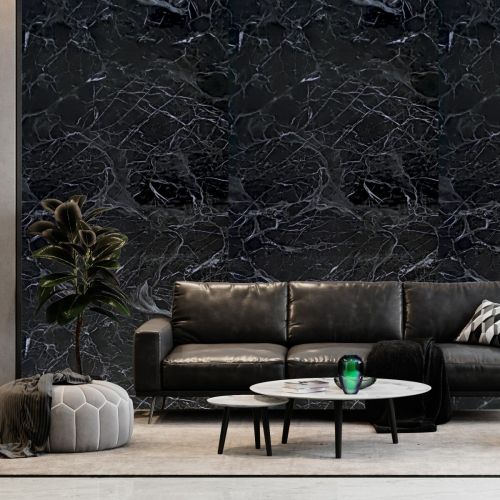 Самоклеящаяся виниловая плитка Sticker Wall SW-00001289 В рулоне черный мрамор глянец 3000х600х2мм