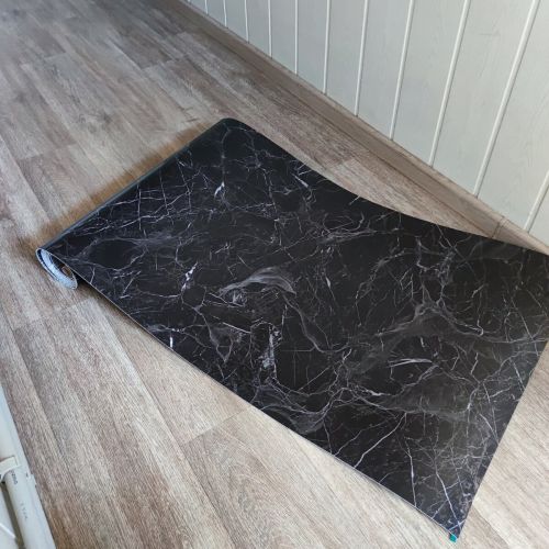 Самоклеящаяся виниловая плитка Sticker Wall SW-00001289 В рулоне черный мрамор глянец 3000х600х2мм