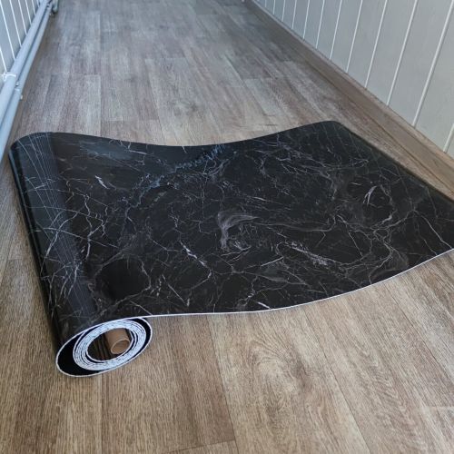 Самоклеящаяся виниловая плитка Sticker Wall SW-00001289 В рулоне черный мрамор глянец 3000х600х2мм