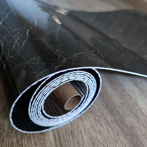 Самоклеящаяся виниловая плитка Sticker Wall SW-00001289 В рулоне черный мрамор глянец 3000х600х2мм