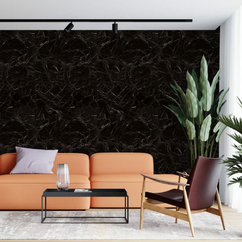 Самоклеящаяся виниловая плитка Sticker Wall SW-00001289 В рулоне черный мрамор глянец 3000х600х2мм