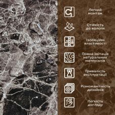 Декоративная ПВХ плита Sticker Wall SW-00001628 Серый темно-серый мрамор 600х600х3mm