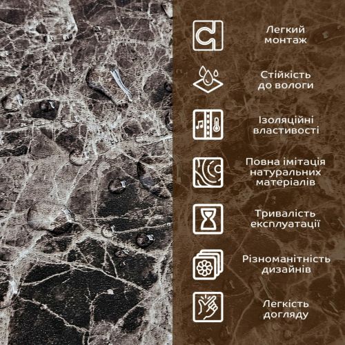 Декоративная ПВХ плита Sticker Wall SW-00001628 Серый темно-серый мрамор 600*600*3mm