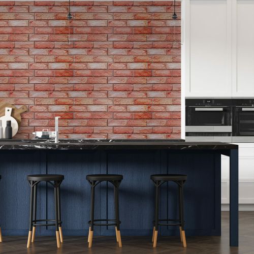 Декоративная ПВХ панель коричнево-розовый кирпич Sticker Wall SW-00001426 960х480х4мм