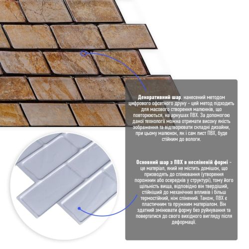 Декоративная ПВХ панель кирпич под коричневый мрамор Sticker Wall SW-00001428 960х480х4мм