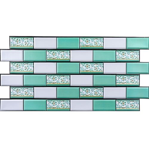 Декоративная ПВХ панель кирпич зеленый орнамент Sticker Wall SW-00001429 960х480х4мм