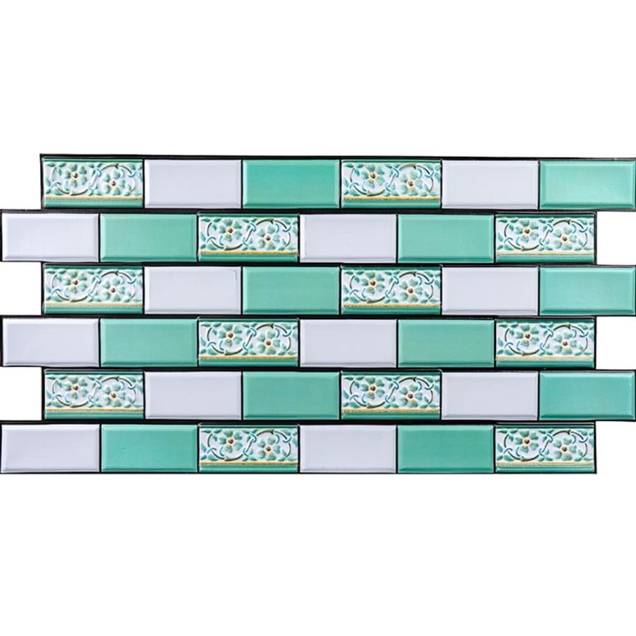 Декоративная ПВХ панель кирпич зеленый орнамент Sticker Wall SW-00001429 960х480х4мм