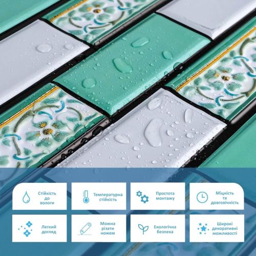 Декоративная ПВХ панель кирпич зеленый орнамент Sticker Wall SW-00001429 960х480х4мм