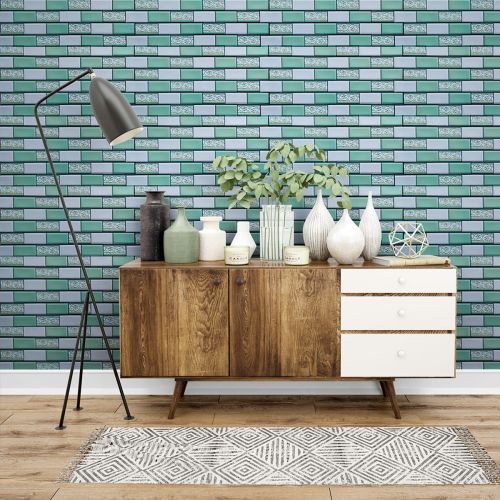 Декоративная ПВХ панель кирпич зеленый орнамент Sticker Wall SW-00001429 960х480х4мм
