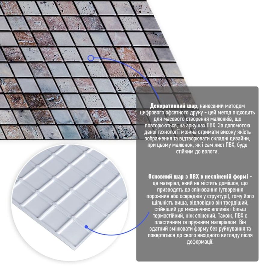 Декоративная ПВХ панель мозаика под бежевый мрамор Sticker Wall SW-00001433 960х480х4мм