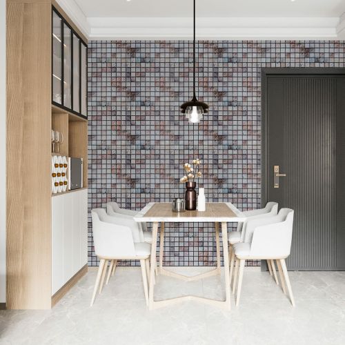 Декоративная ПВХ панель мозаика под бежевый мрамор Sticker Wall SW-00001433 960х480х4мм