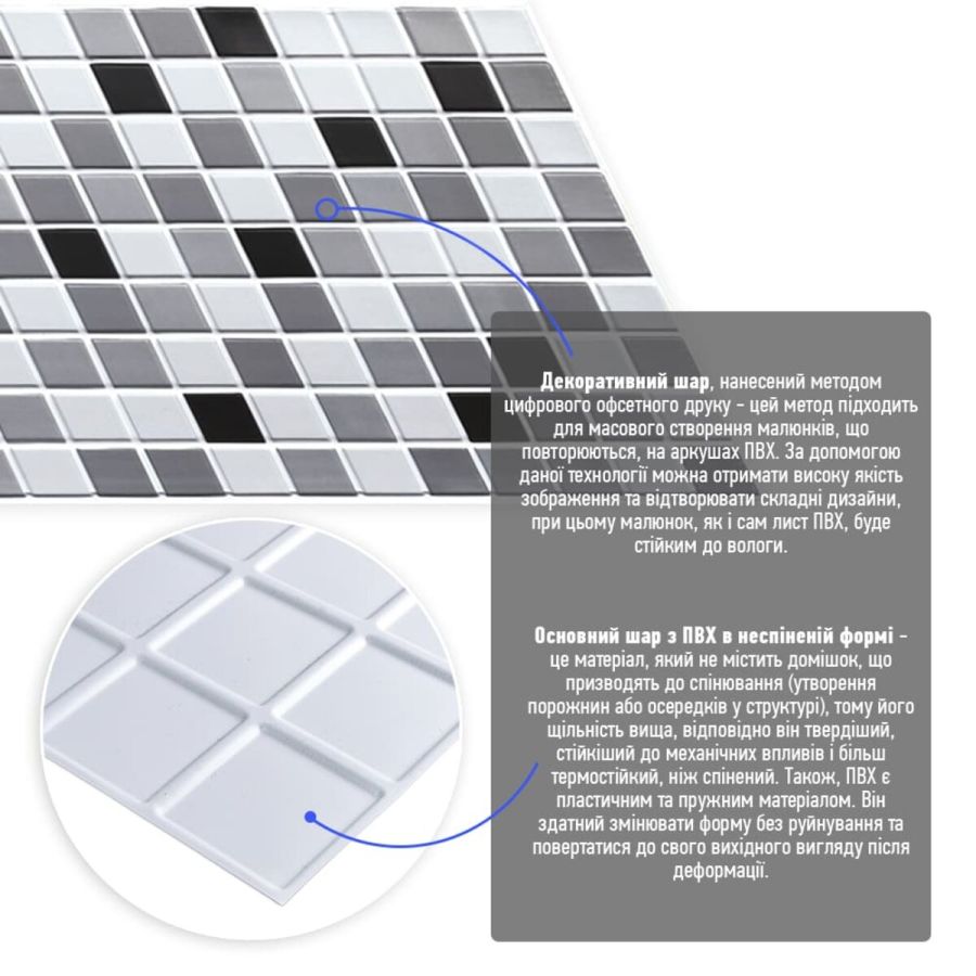 Декоративная ПВХ панель черно-белая мозаика Sticker Wall SW-00001432 960х480х4мм