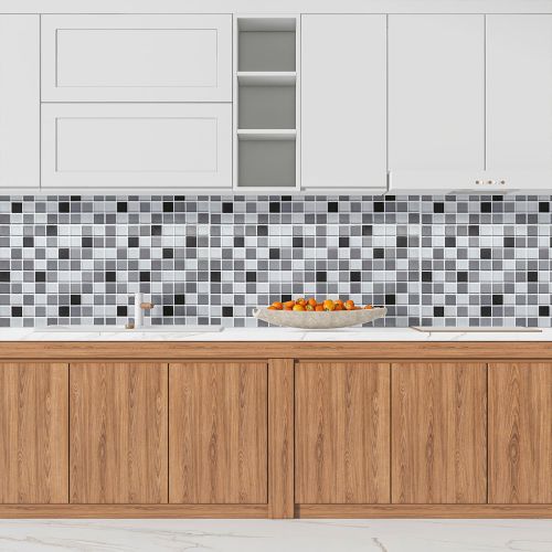 Декоративная ПВХ панель черно-белая мозаика Sticker Wall SW-00001432 960х480х4мм