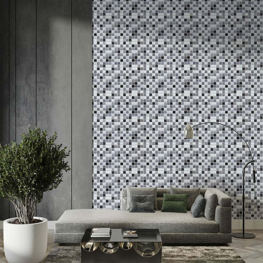 Декоративная ПВХ панель черно-белая мозаика Sticker Wall SW-00001432 960х480х4мм