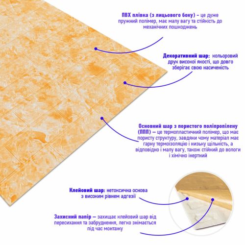 Самоклеющаяся 3D панель под бежевый мрамор Sticker Wall 3080х700х3мм